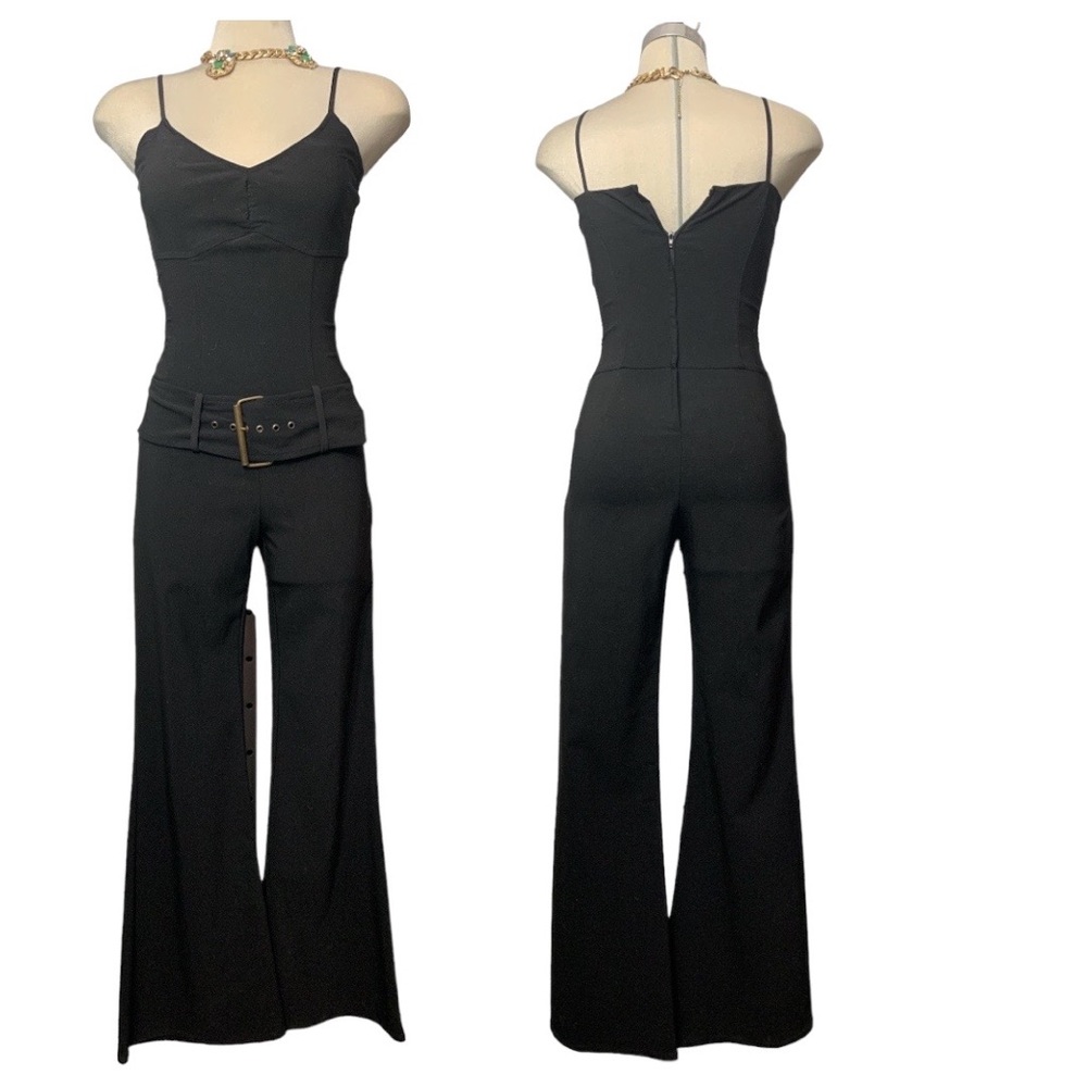 Dynamite Black Wide-Leg Jumpsuit with Belted Waist
